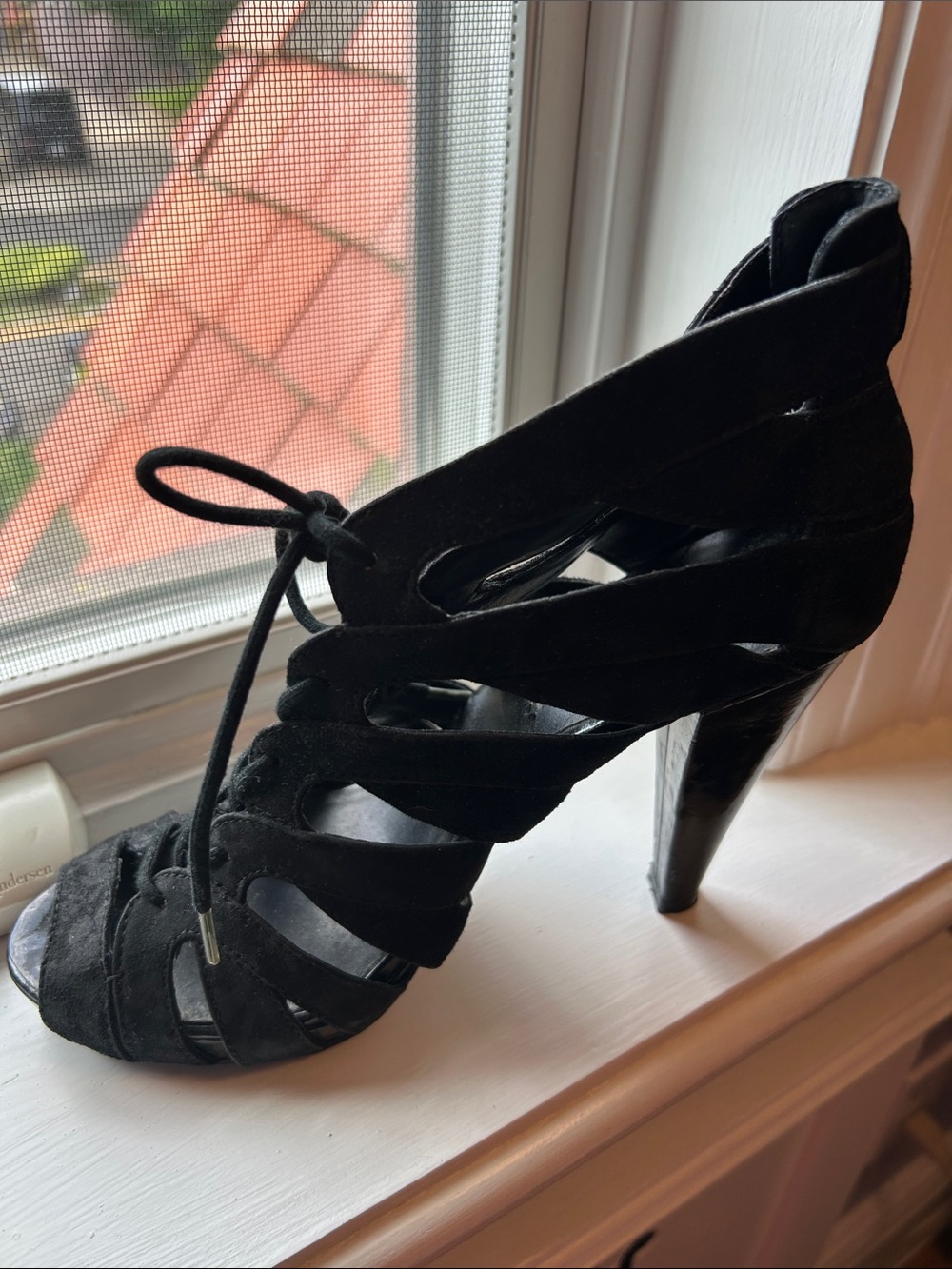 Steve Madden Black Suede Lace-Up Cutout Heels
